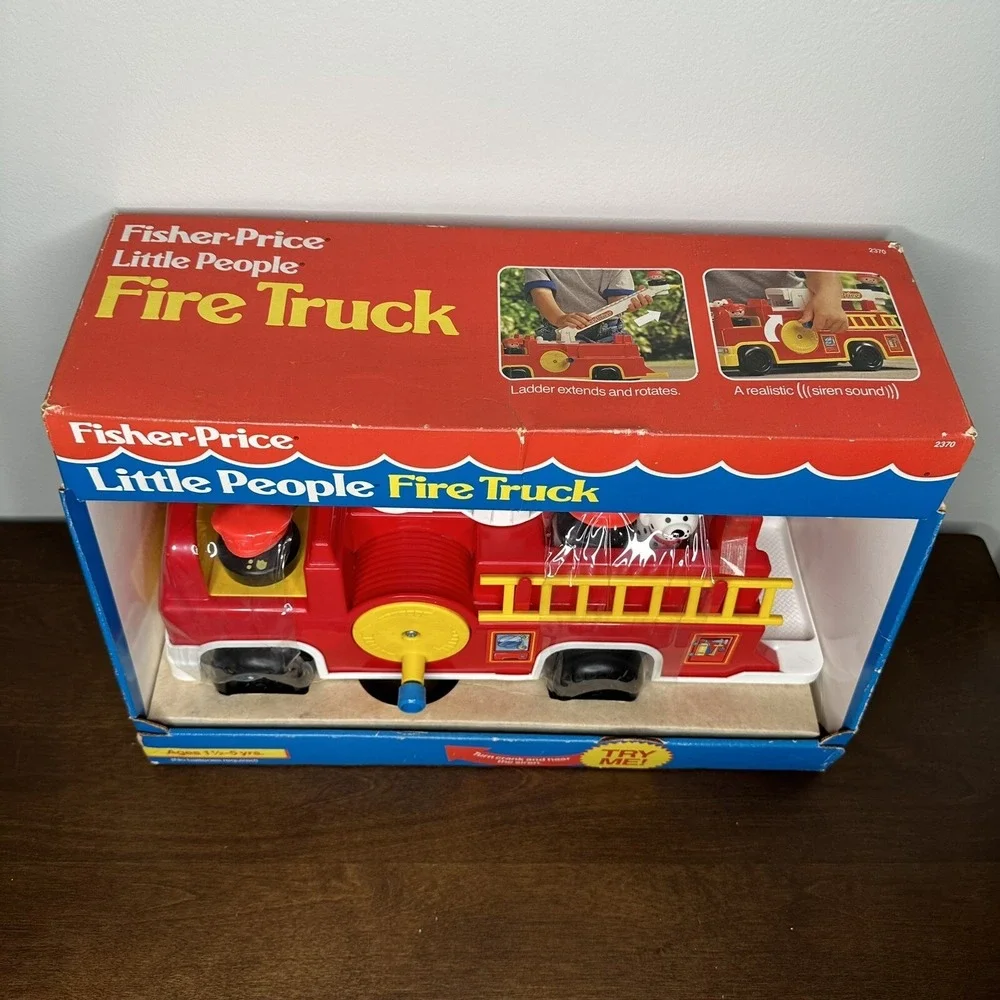 Fisher Price Little People Vintage Fire Truck Set 1993 90s Firefighter Dalmatian